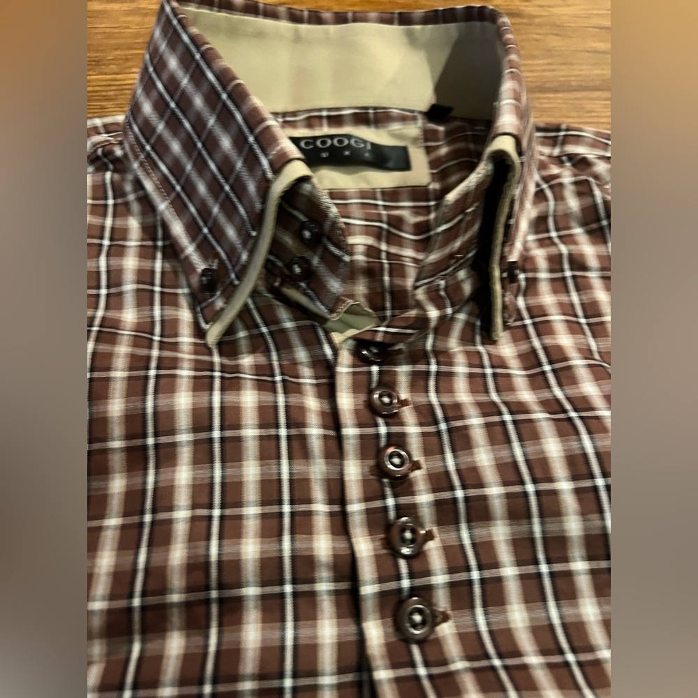 Coogi rare brown plaid 3 button bunched button down 2XL